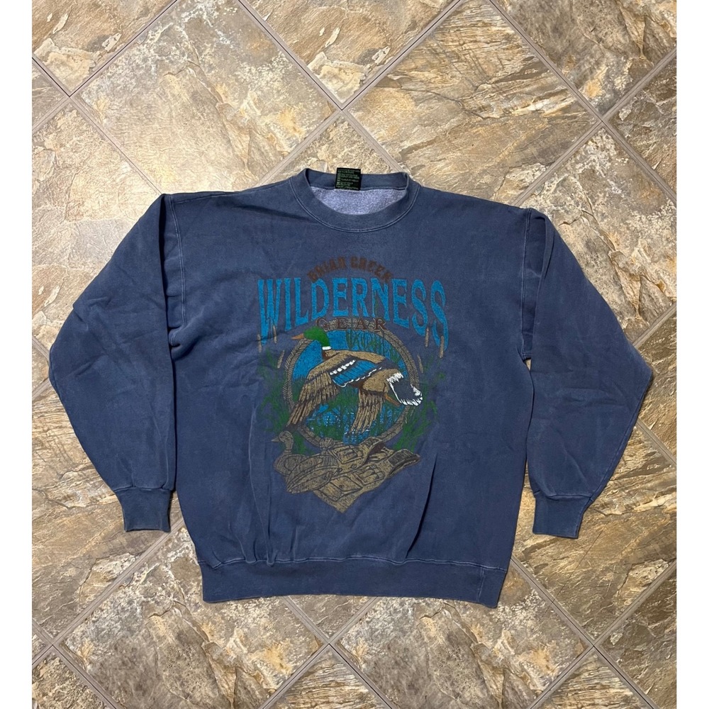 TSI Briar Creek Wilderness Gear Mens Large Blue Vintage Duck Graphic